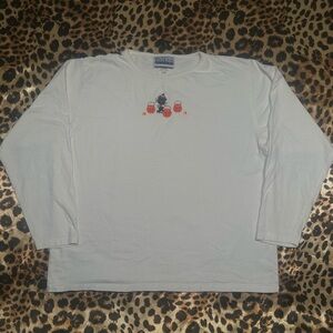 Vintage Endless Design Embroidered Cat Halloween Long Sleeve Shirt